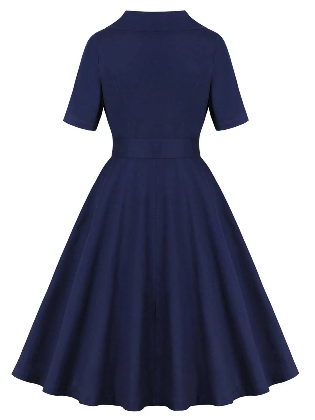 New Retro Stage 1950s Peter Pan Collar Belted Dress Dark Blue