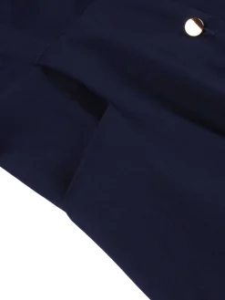 New Retro Stage 1950s Peter Pan Collar Belted Dress Dark Blue
