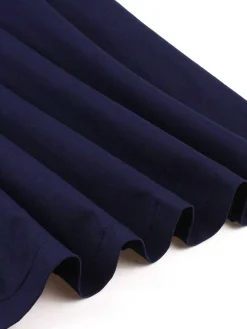 New Retro Stage 1950s Peter Pan Collar Belted Dress Dark Blue