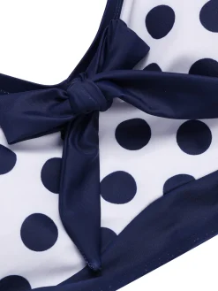 Outlet Retro Stage 1950s Polka Dot Bow Patchwork Bikini Set Dark Blue