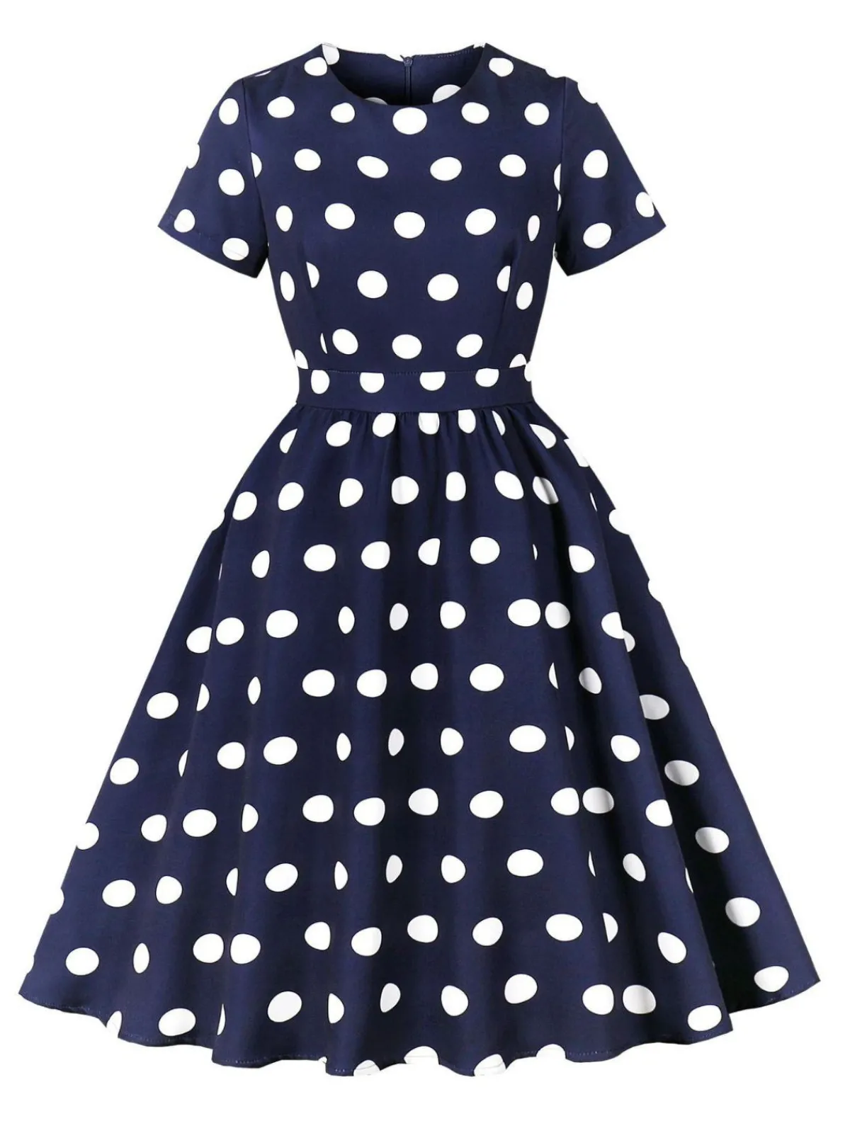 New Retro Stage 1950s Polka Dot Swing Dress Dark Blue