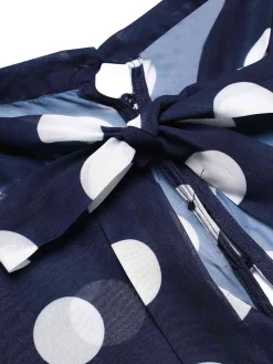 Clearance Retro Stage 1930s Polka Dots Hollow Out Ruffle Dress Dark Blue