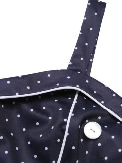 Clearance Retro Stage 1930s Polka Dots Straps Jumpsuit Dark Blue