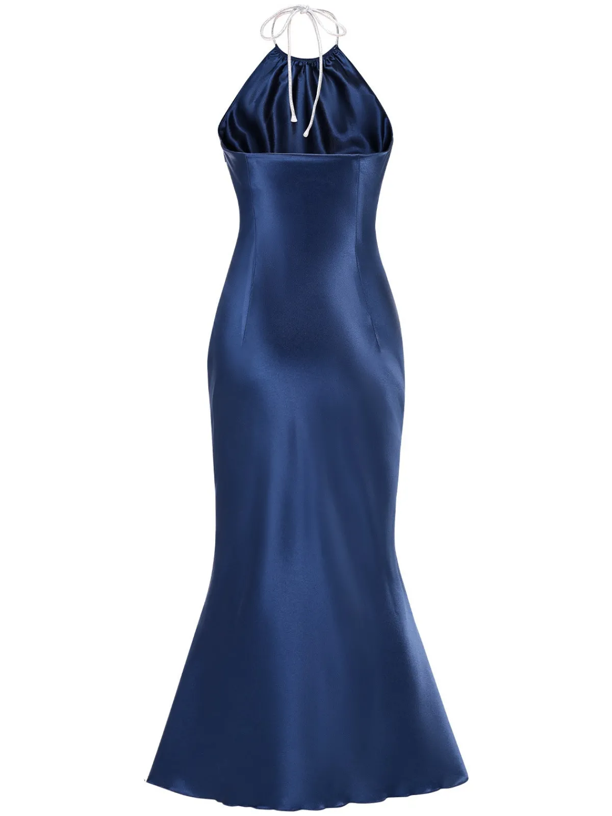 New Retro Stage 1930s Satin Halter Mermaid Dress Dark Blue