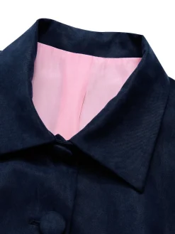 Sale Retro Stage 1950s Solid Belted Coat Dark Blue