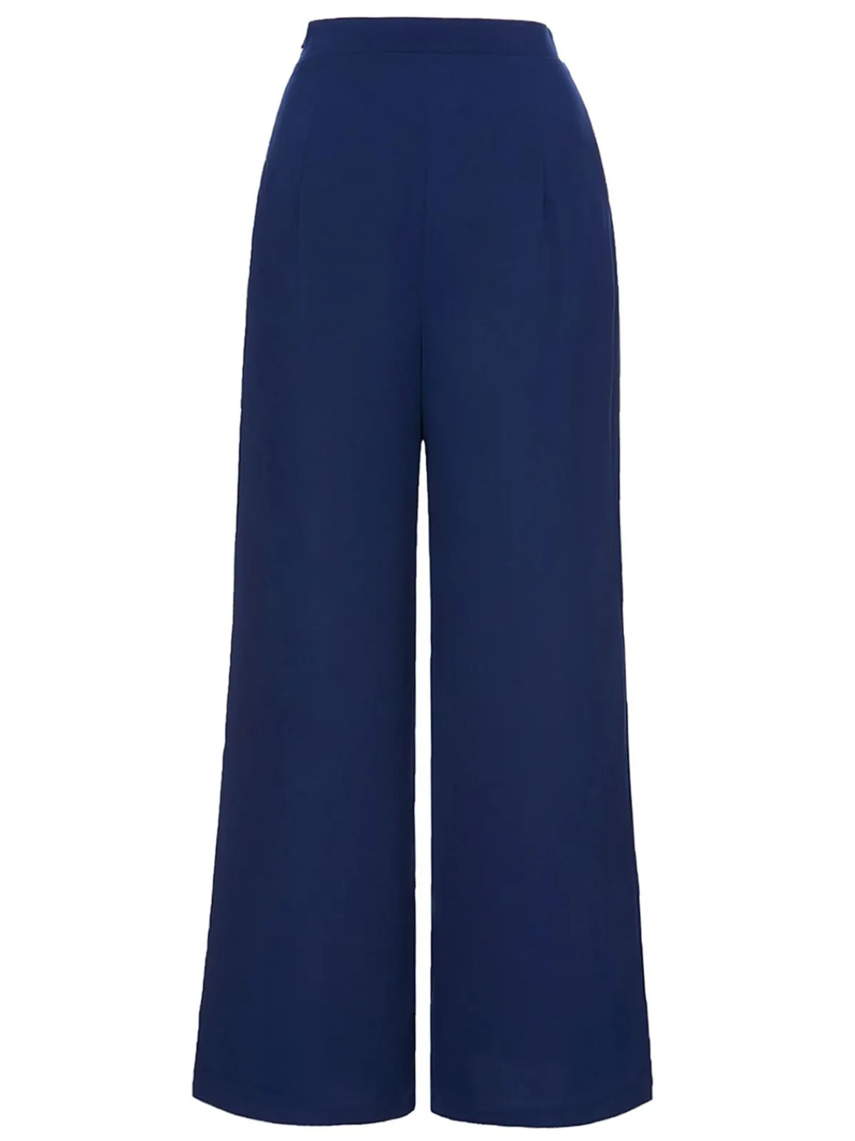 New Retro Stage 1950s Solid Button Wide-leg Pants Dark Blue