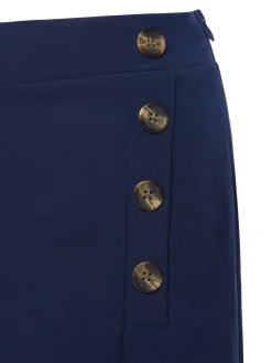 New Retro Stage 1950s Solid Button Wide-leg Pants Dark Blue