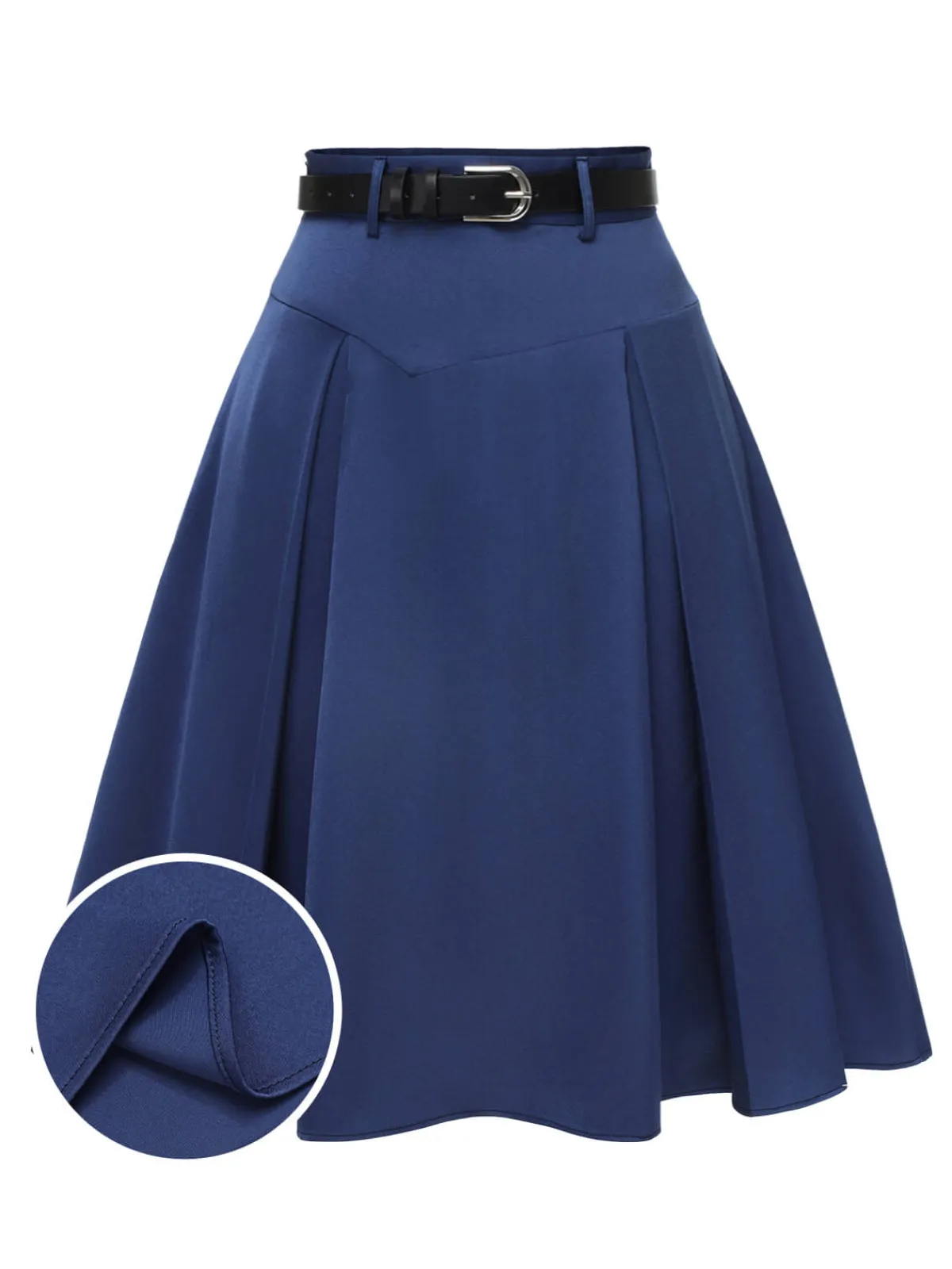 Outlet Retro Stage 1950s Solid High-Waist Pleated Skirt Dark Blue