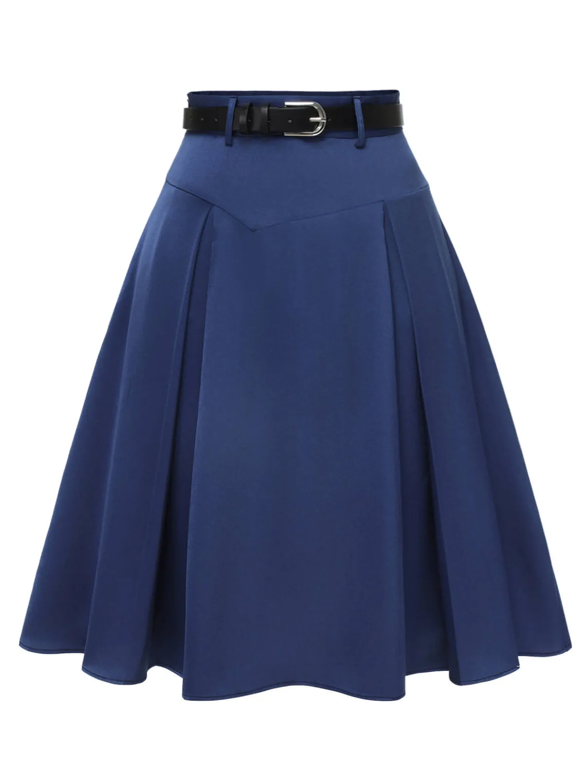 Outlet Retro Stage 1950s Solid High-Waist Pleated Skirt Dark Blue
