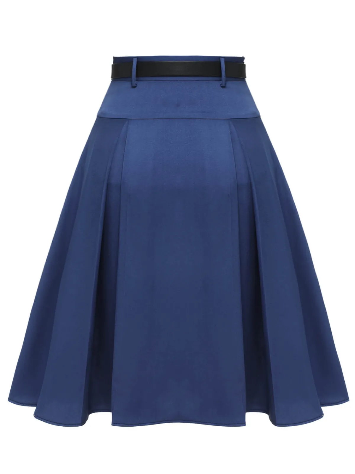 Outlet Retro Stage 1950s Solid High-Waist Pleated Skirt Dark Blue