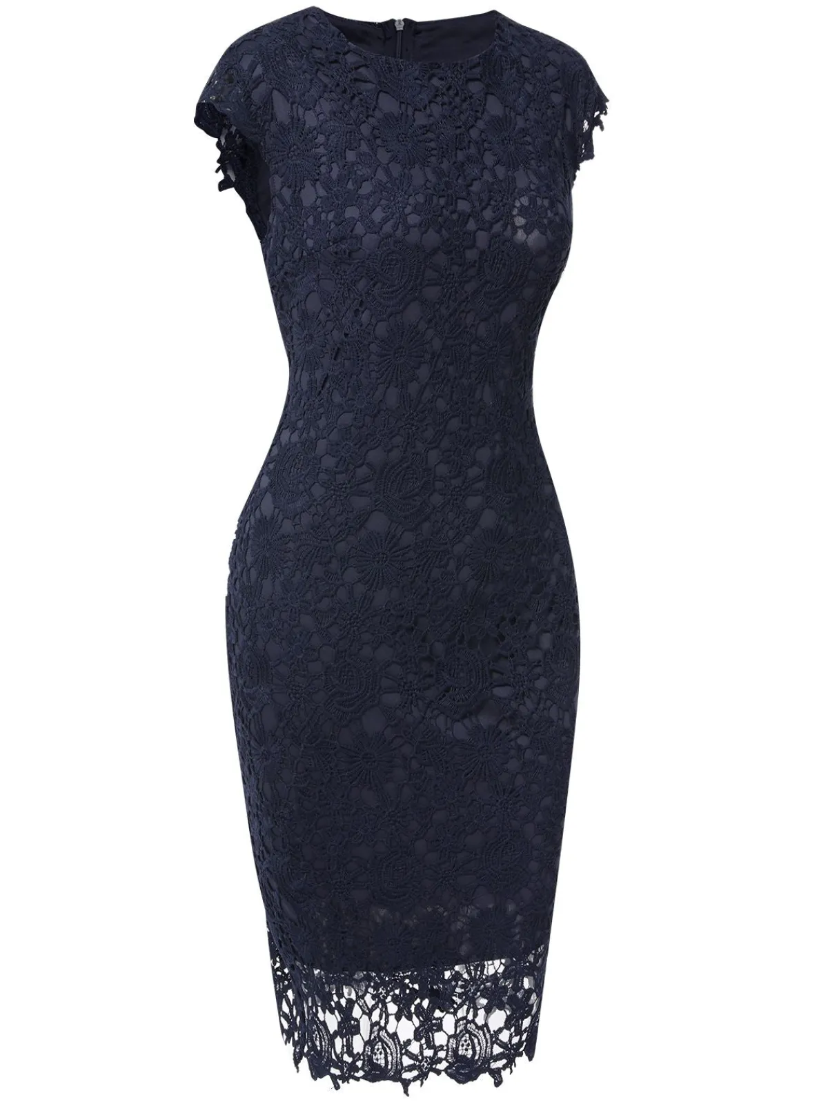 New Retro Stage 1960s Solid Lace Dress Dark Blue