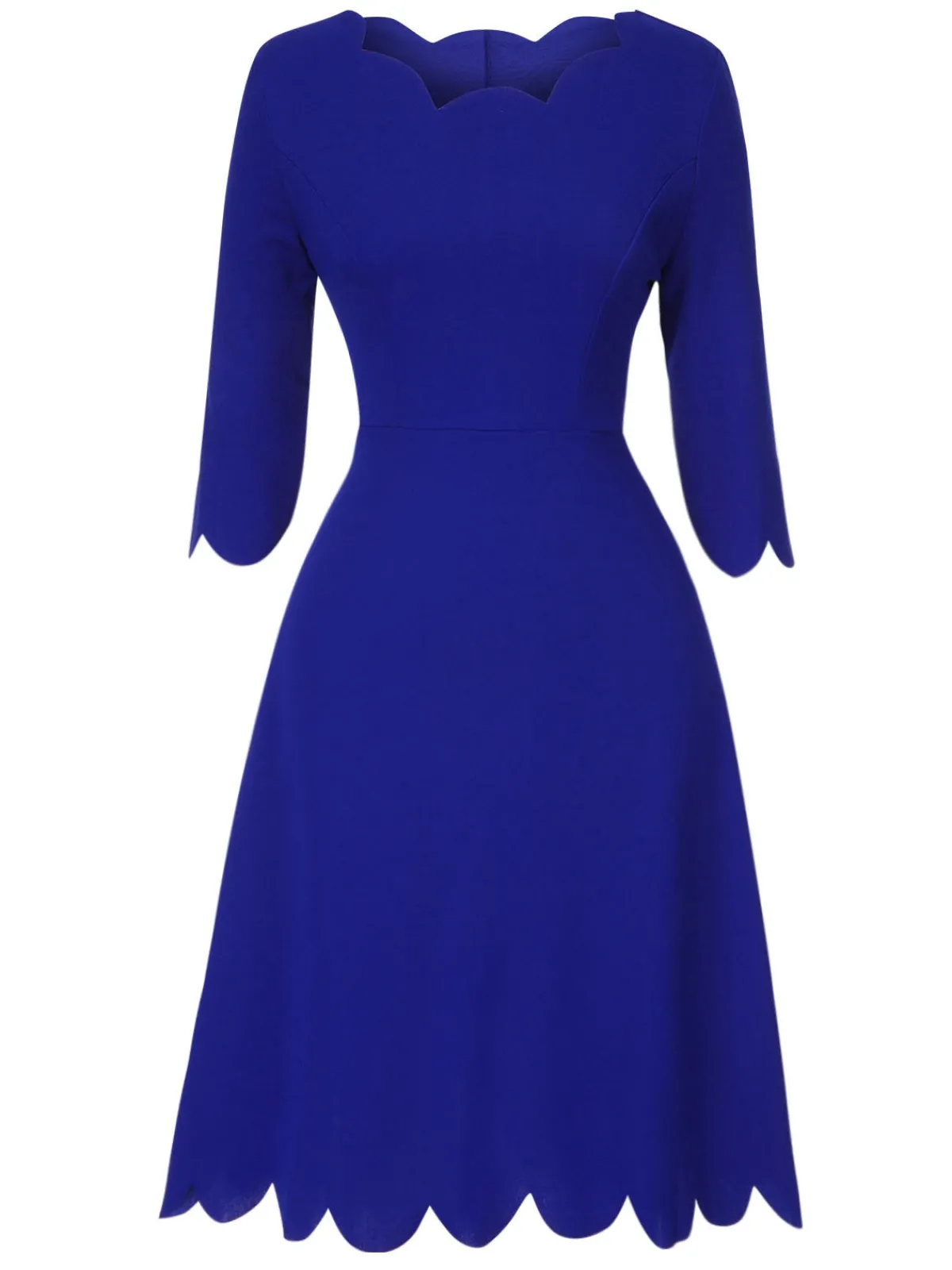 Best Retro Stage 1960s Solid Petal Collar Dress Dark Blue