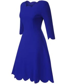 Best Retro Stage 1960s Solid Petal Collar Dress Dark Blue