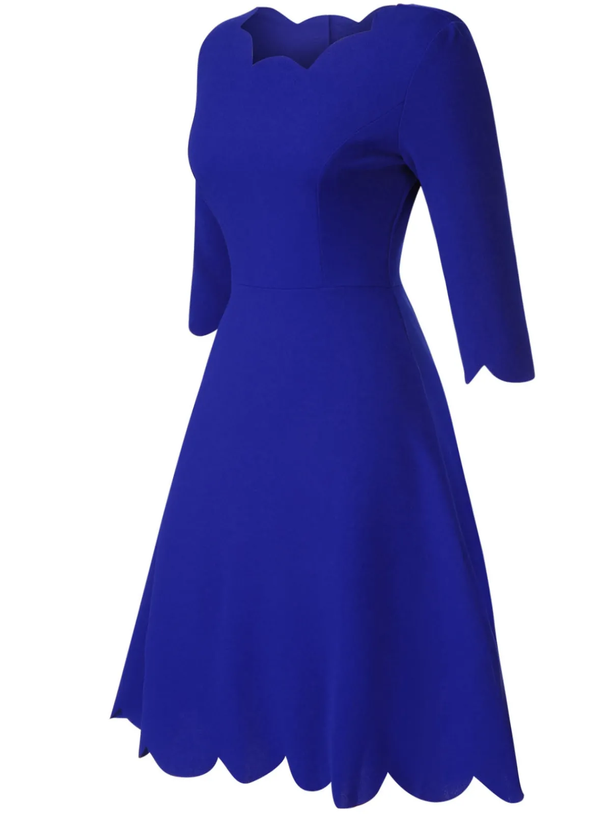 Best Retro Stage 1960s Solid Petal Collar Dress Dark Blue