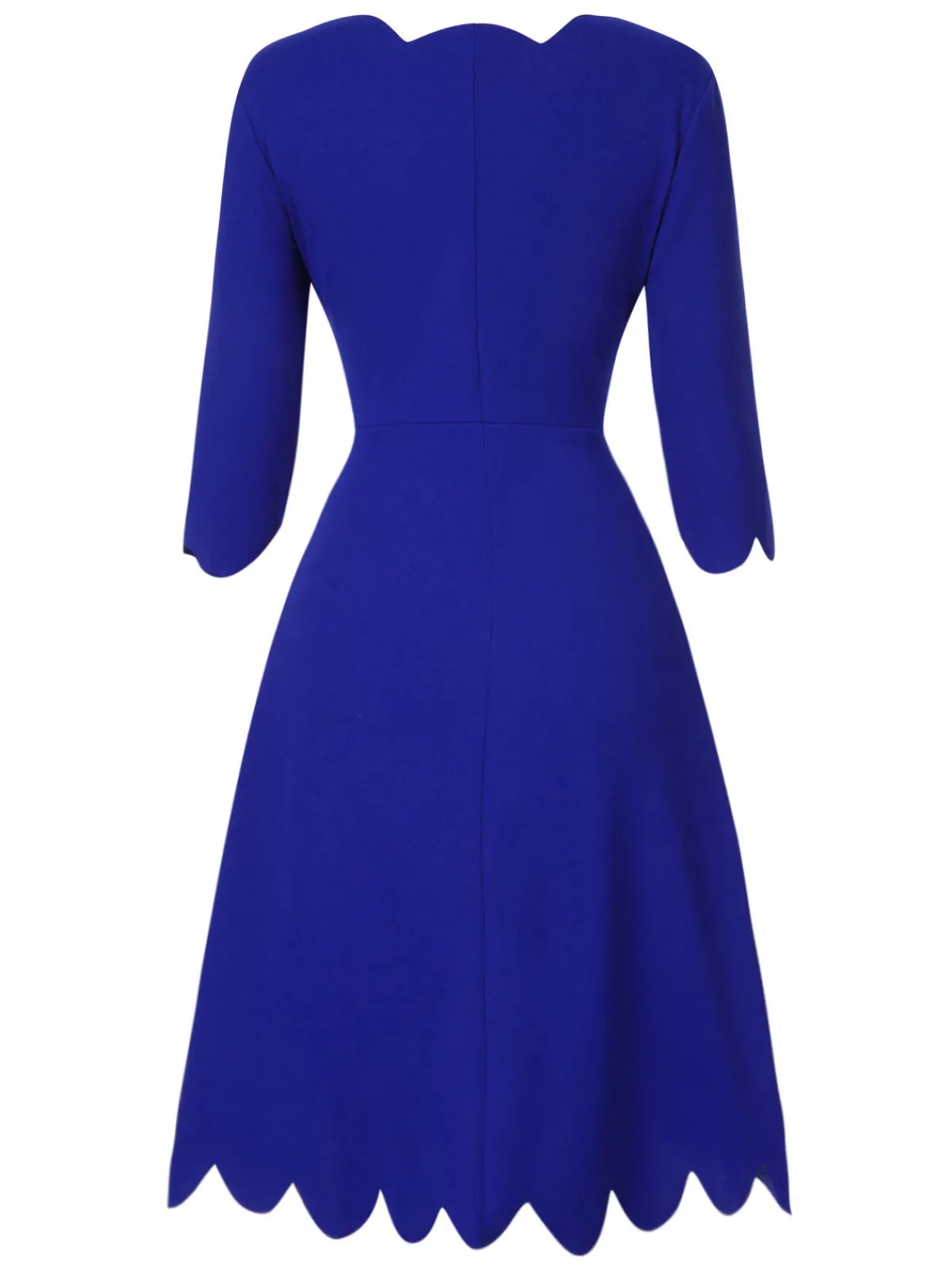 Best Retro Stage 1960s Solid Petal Collar Dress Dark Blue