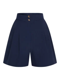 Outlet Retro Stage 1940s Solid Pleated Shorts Dark Blue