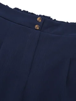 Outlet Retro Stage 1940s Solid Pleated Shorts Dark Blue