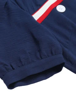 Online Retro Stage 1930s Square Neck Button Puff Dress Dark Blue