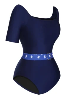 Outlet Retro Stage 1940s Stars One-Piece Swimsuit Dark Blue