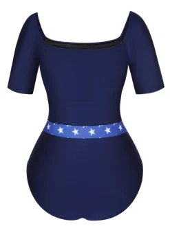 Outlet Retro Stage 1940s Stars One-Piece Swimsuit Dark Blue