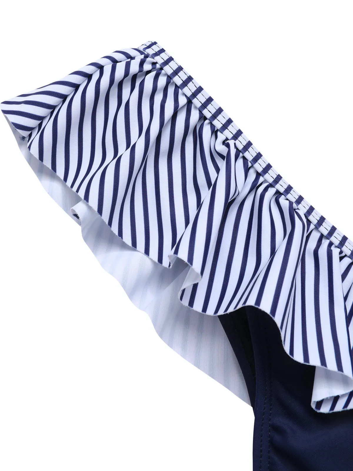 Best Retro Stage 1940s Striped Ruffled Swimsuit Dark Blue