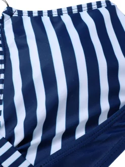 Hot Retro Stage 1940s Stripes Strap Drawstring Swimsuit Dark Blue