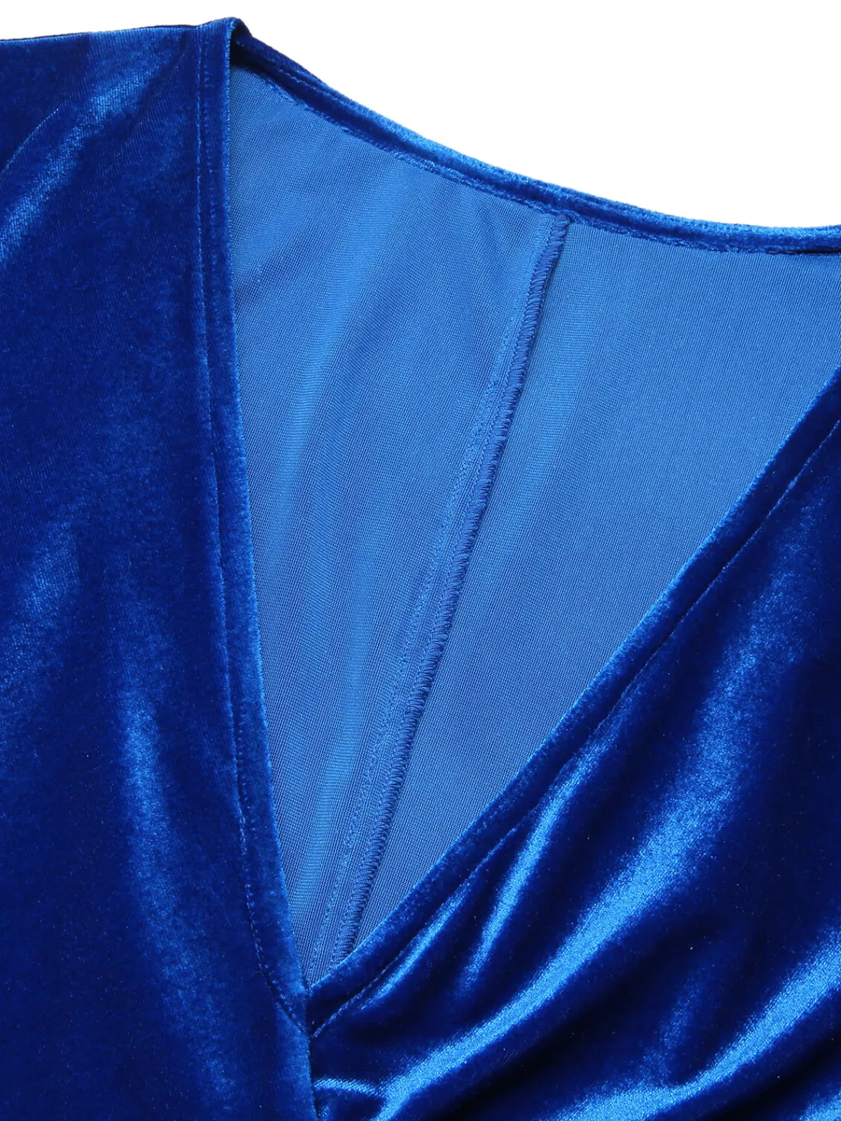 Sale Retro Stage 1960s V-Neck Pleated Velvet Dress Dark Blue