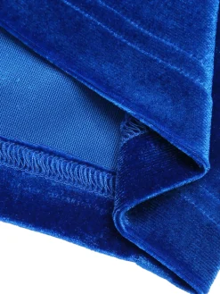 Sale Retro Stage 1960s V-Neck Pleated Velvet Dress Dark Blue