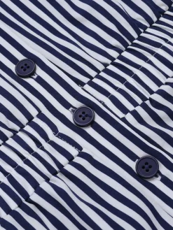 Outlet Retro Stage 1950s V-Neck Pockets Stripes Romper Dark Blue