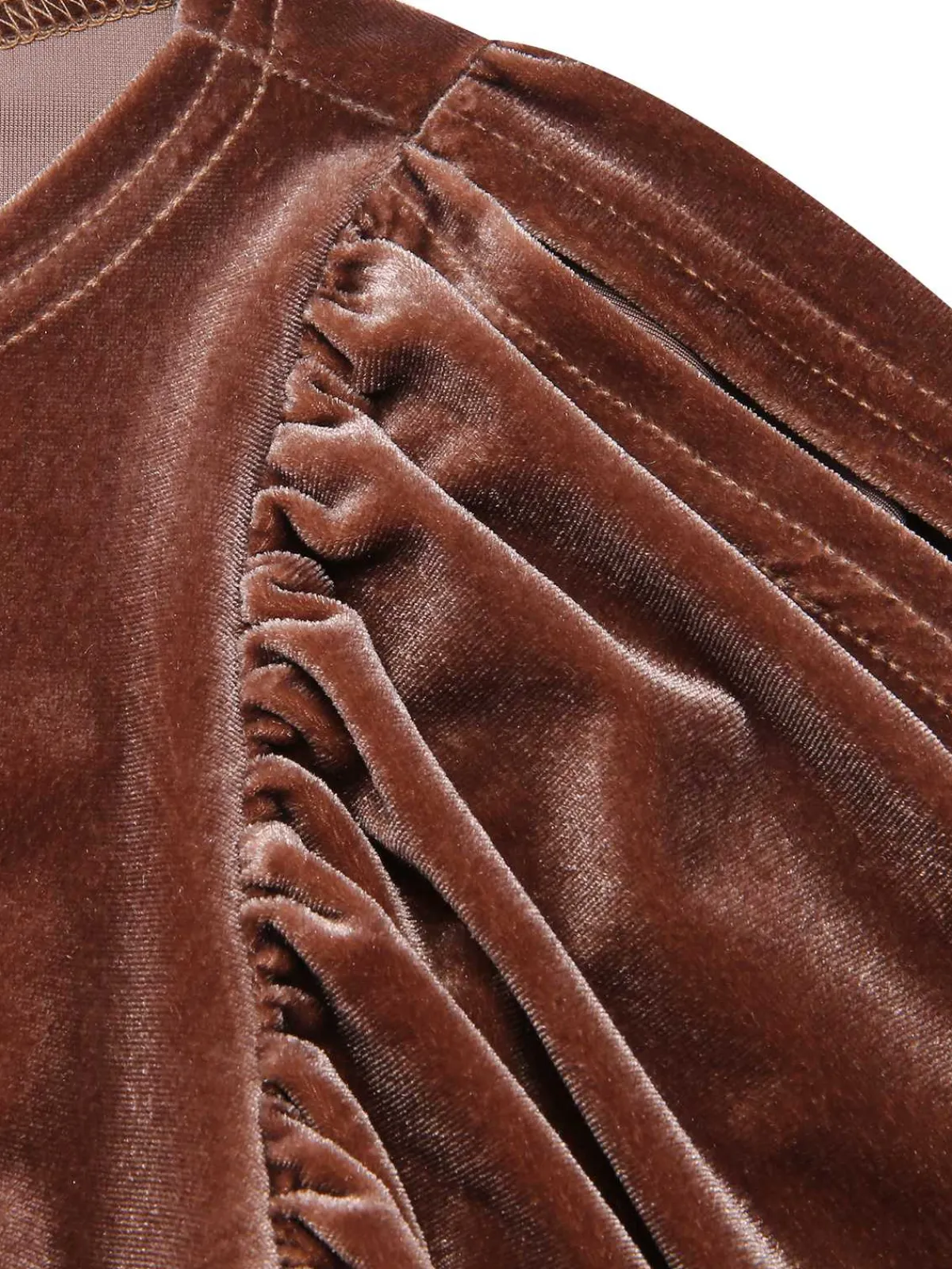 Discount Retro Stage 1960s Puff Sleeve Velvet Belted Dress Dark Brown