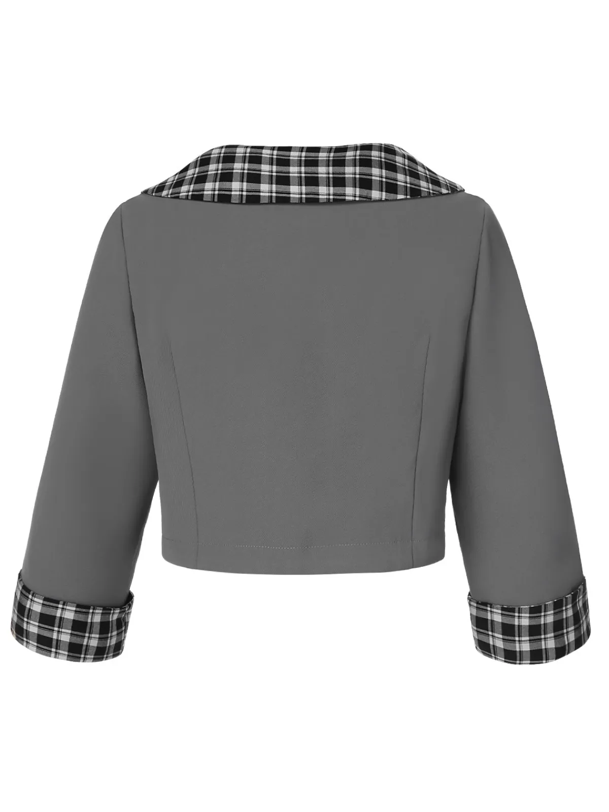 Sale Retro Stage 1950s Lapel Rolled Sleeve Plaid Short Coat Dark Gray