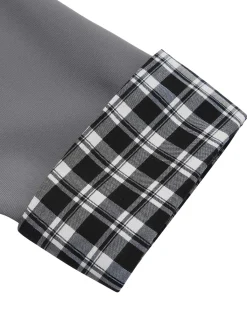 Sale Retro Stage 1950s Lapel Rolled Sleeve Plaid Short Coat Dark Gray