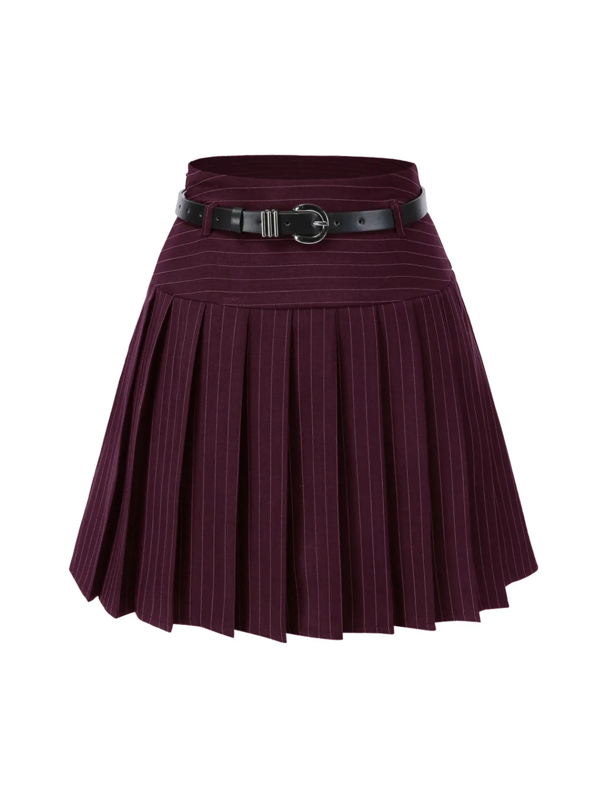 Hot Retro Stage Dark Gray 1960s Pinstripes Belted Pleated Skirt