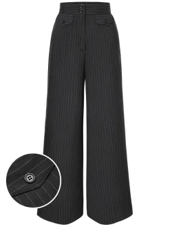 Hot Retro Stage 1940s Pinstripes Wide-Leg Pants Dark Gray
