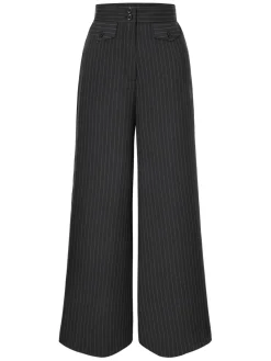 Hot Retro Stage 1940s Pinstripes Wide-Leg Pants Dark Gray