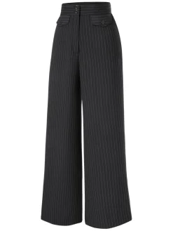 Hot Retro Stage 1940s Pinstripes Wide-Leg Pants Dark Gray