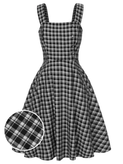 Best Retro Stage 1950s Strap Plaids Sleeveless Dress Dark Gray