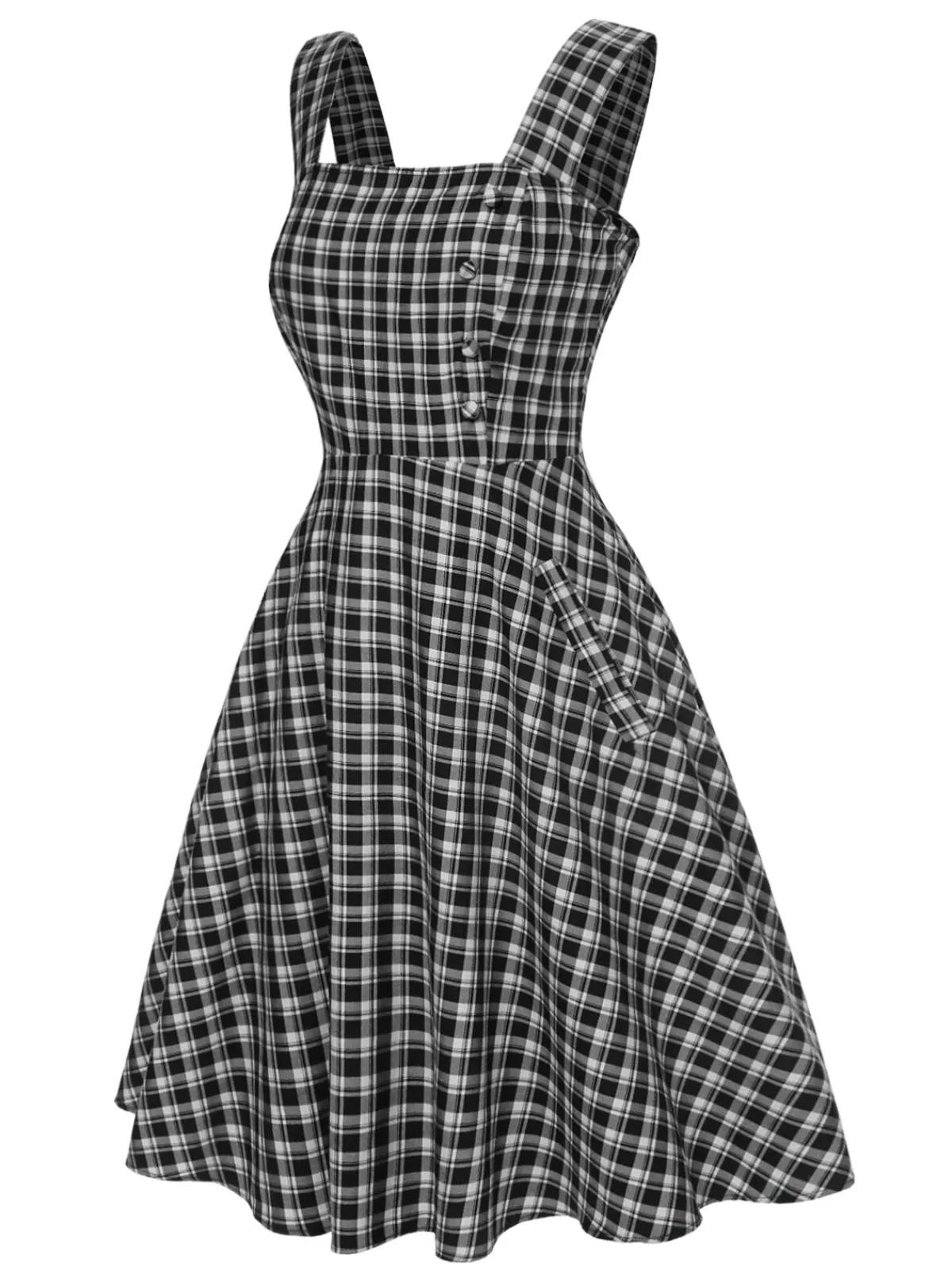 Best Retro Stage 1950s Strap Plaids Sleeveless Dress Dark Gray