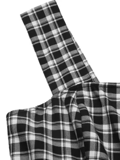 Best Retro Stage 1950s Strap Plaids Sleeveless Dress Dark Gray