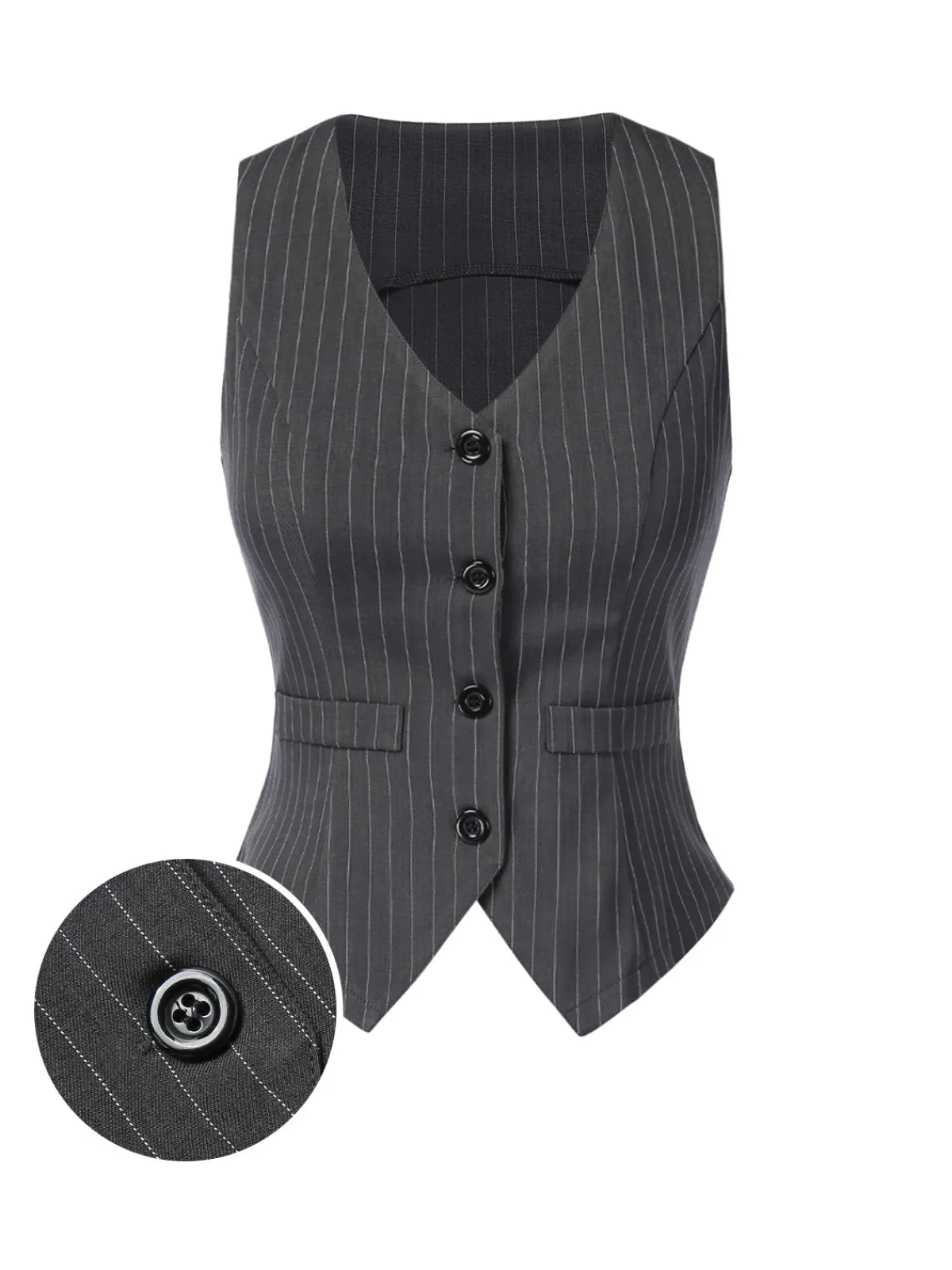 Clearance Retro Stage Dark Gray 1960s V-Neck Pinstripes Sleeveless Top