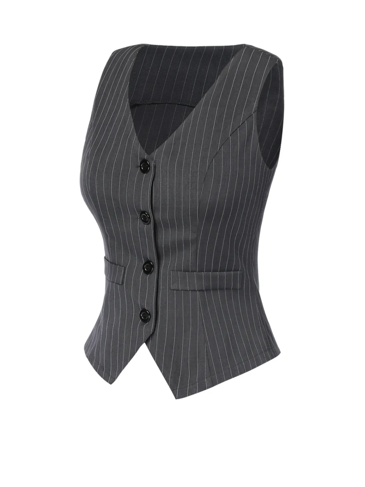 Clearance Retro Stage Dark Gray 1960s V-Neck Pinstripes Sleeveless Top