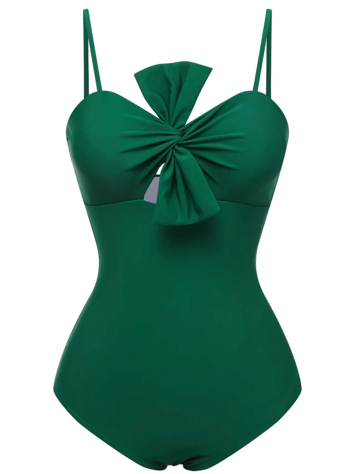 Hot Retro Stage 1940s Bow Spaghetti Strap Swimsuit Dark Green