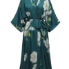 New Retro Stage Dark Green 1950s Floral Satin Robe