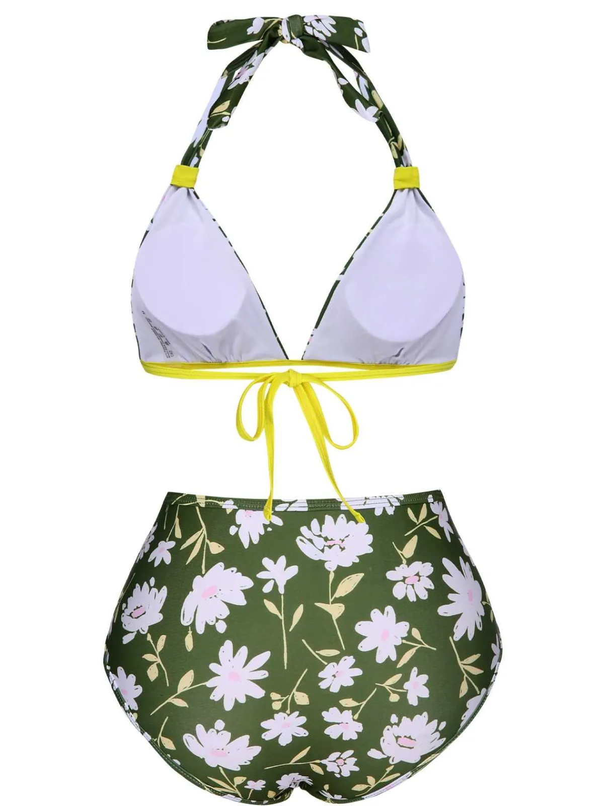 Hot Retro Stage 1940s Halter Bow Floral Swimsuit Dark Green