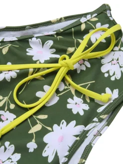 Hot Retro Stage 1940s Halter Bow Floral Swimsuit Dark Green