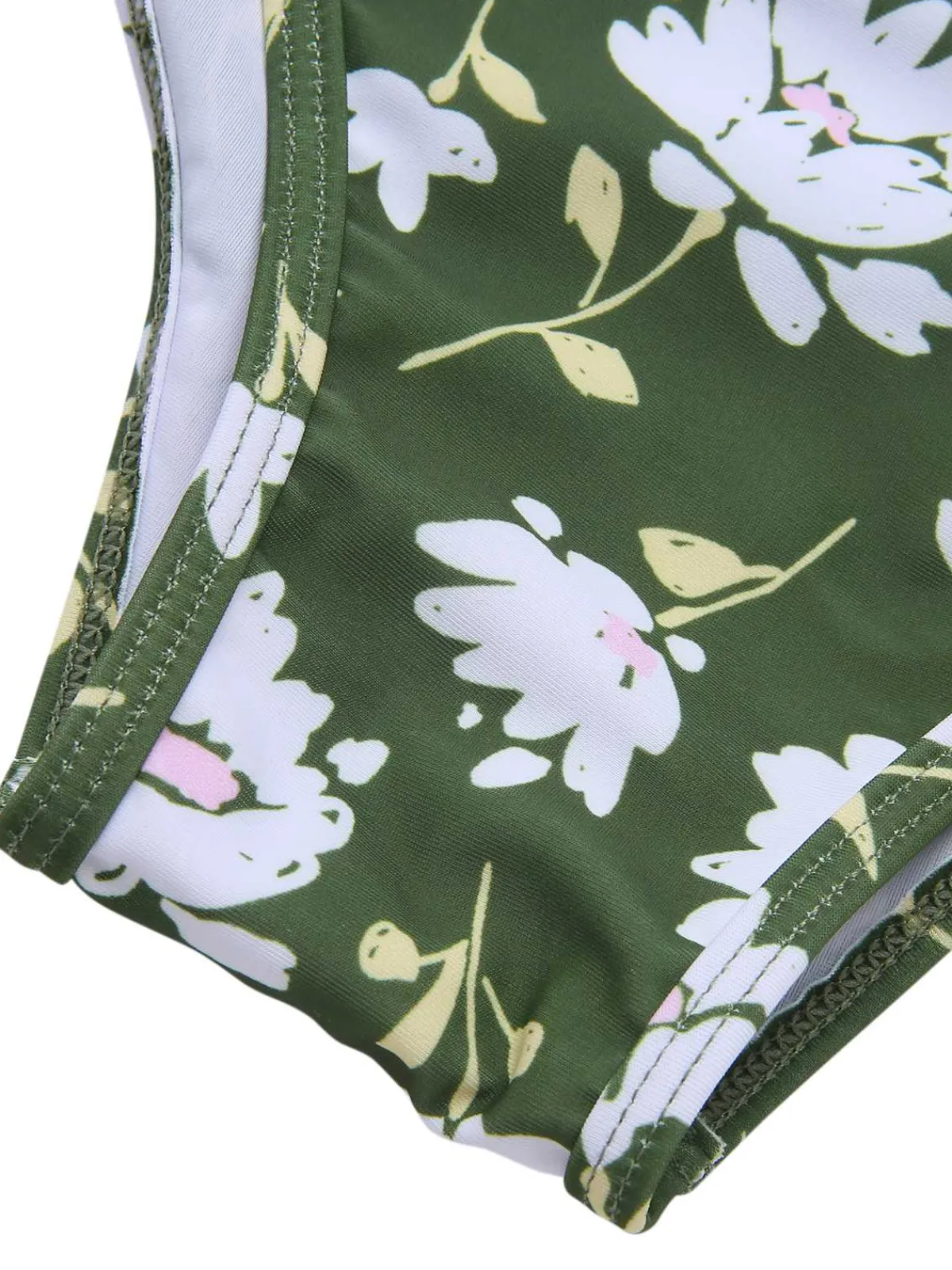 Hot Retro Stage 1940s Halter Bow Floral Swimsuit Dark Green