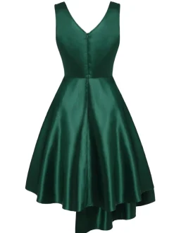 Online Retro Stage 1950s Hi-Lo Swing Dress Dark Green