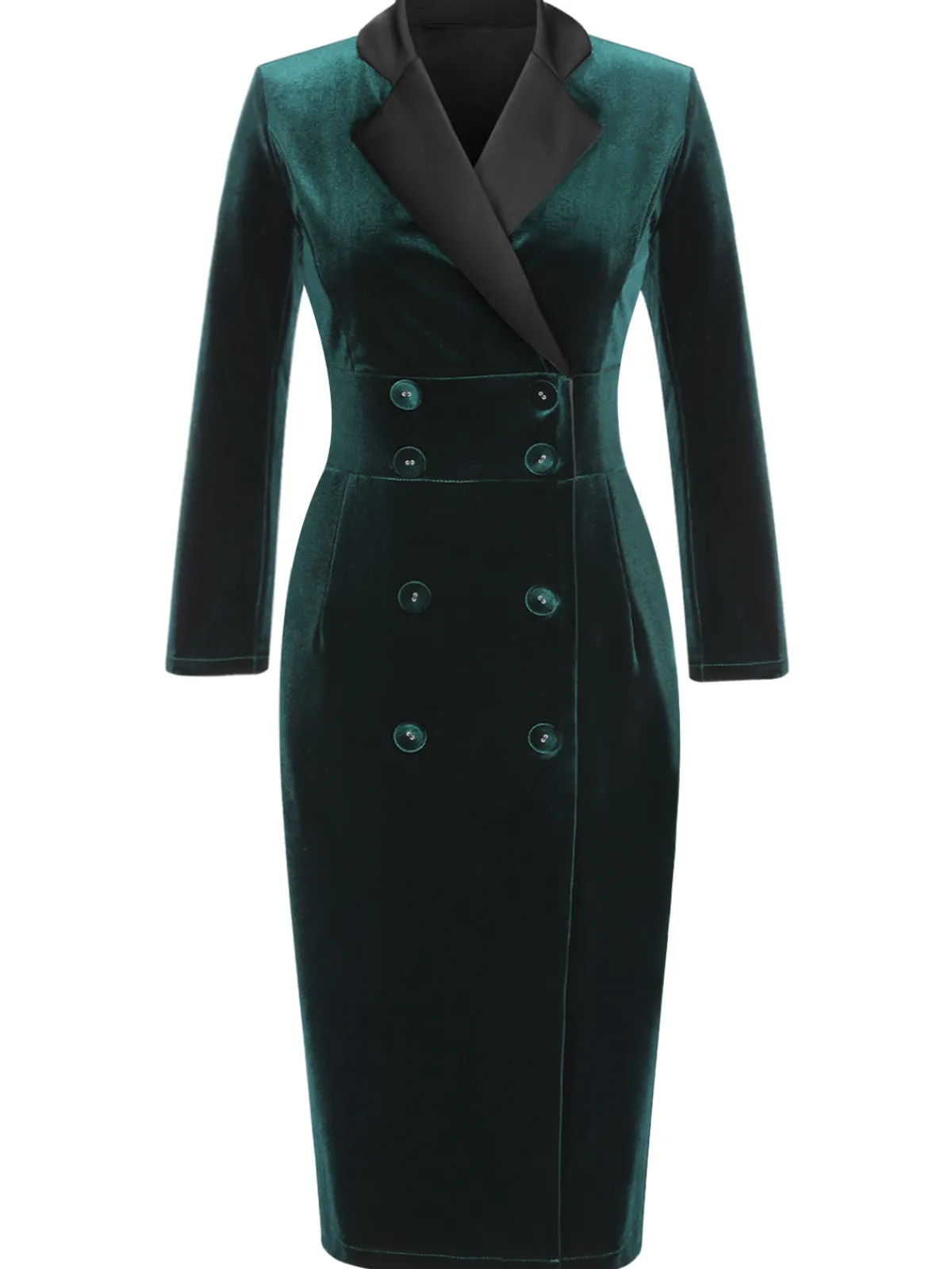 Best Retro Stage 1960s Lapel Button Velvet Dress Dark Green