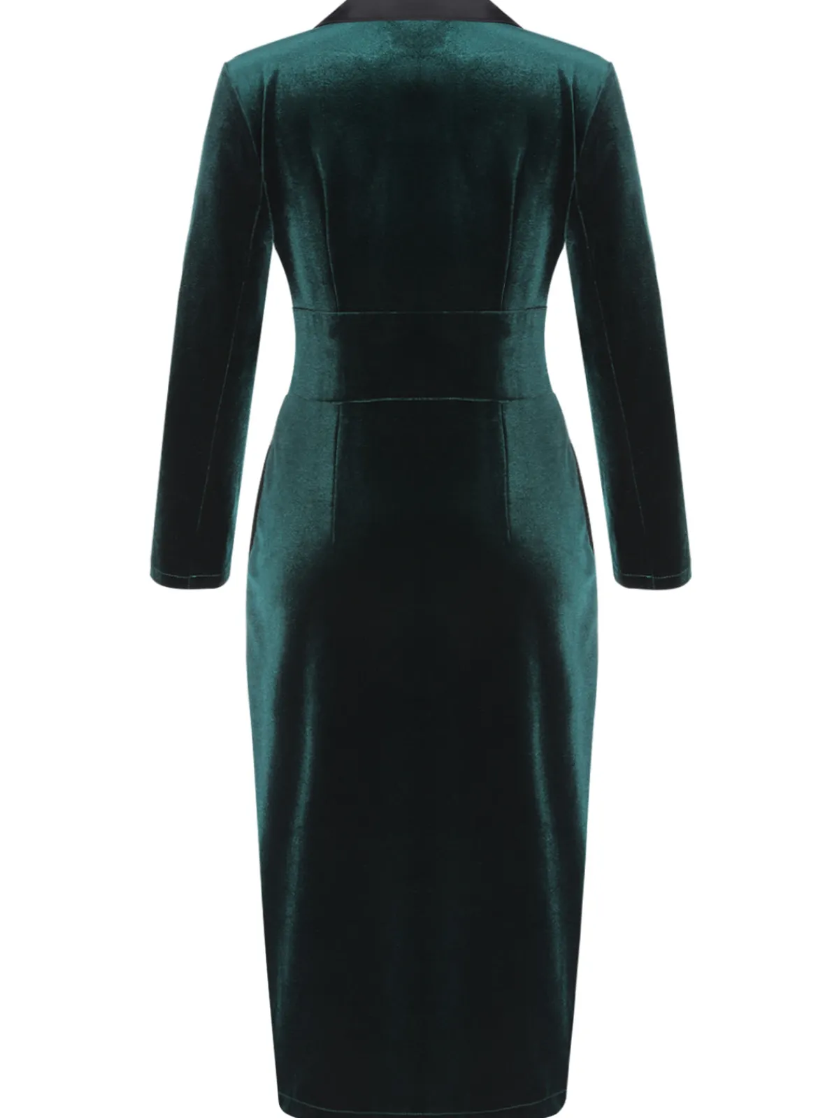 Best Retro Stage 1960s Lapel Button Velvet Dress Dark Green