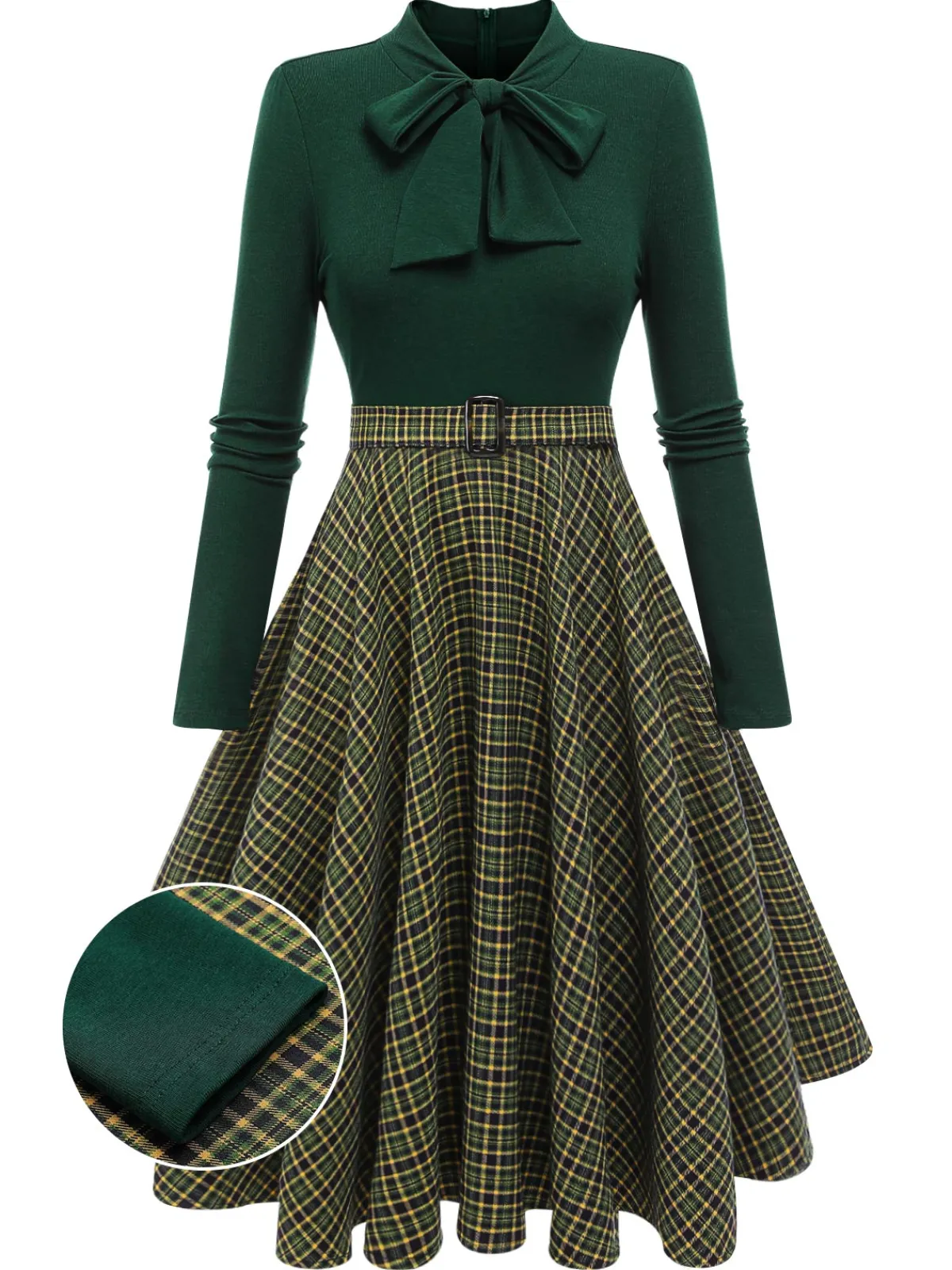 Hot Retro Stage Dark Green 1950s Plaid Knitting Dress